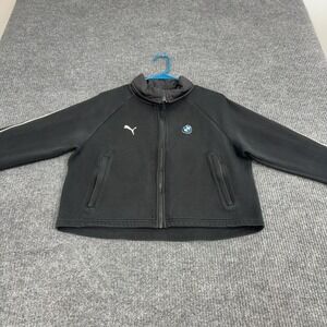 BMW Motorsport Puma Track Jacket Womens S Black Cotton Full Zip Racing Cropped